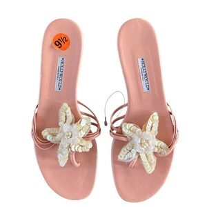 Hollywould Italy Starfish Sequin Thong Leather Sandals Pink Resort Slides